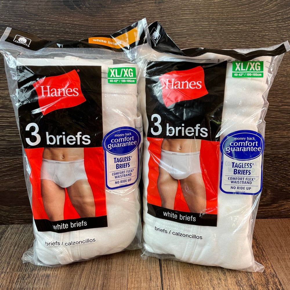 Lot of 2 Hanes Men's White Briefs 3-Pack XL 40-42 Tagless Comfort Flex Cotton